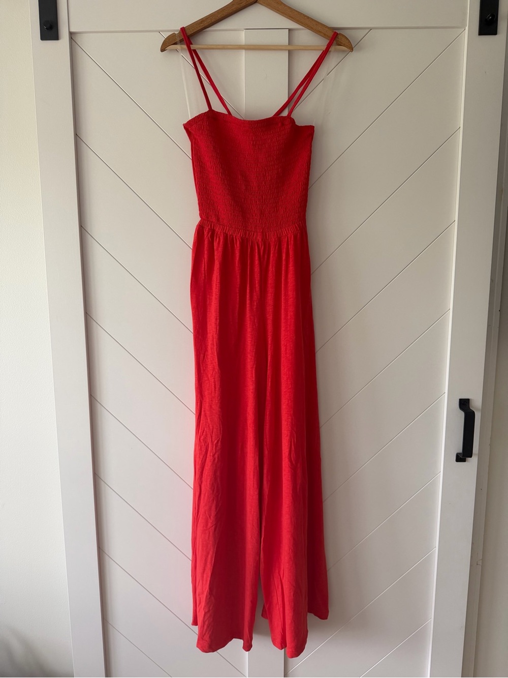 AE Red Smocked Bodice Maxi Jumpsuit - Small